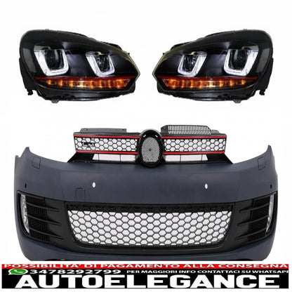 paraurti anteriore adatto per vw golf vi 6 (2008-2013) gti look con fari golf 7 3d led drl u-design led fluente luce di svolta striscia rossa gti guida a destra