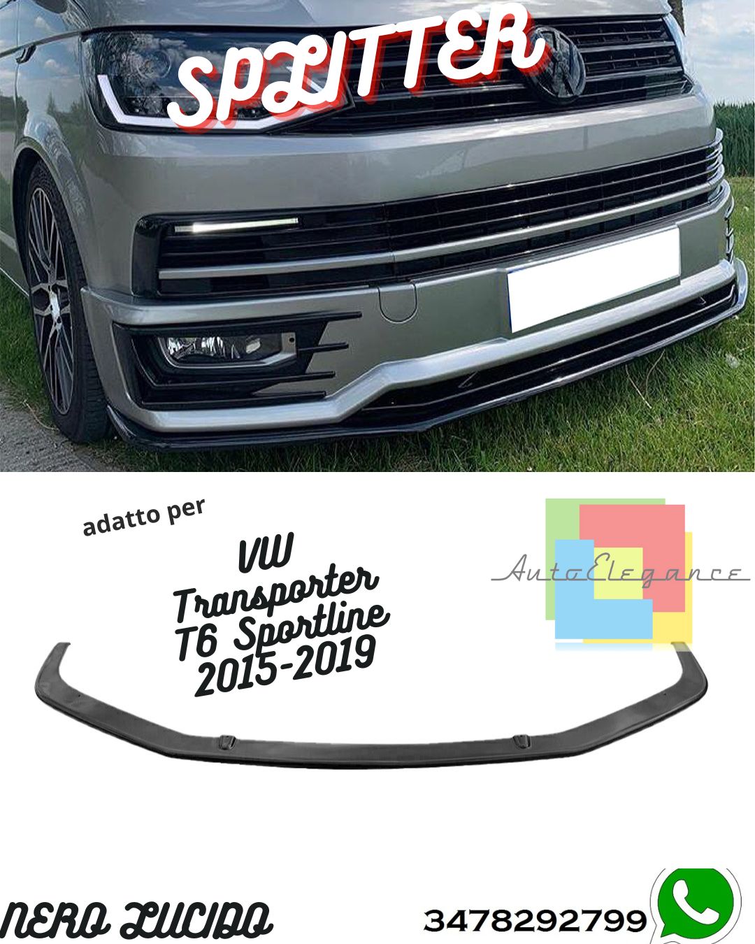 Splitter Anteriore VOLKSWAGEN Transporter T6 Sportline 2015-2019 Con ABE TÜV