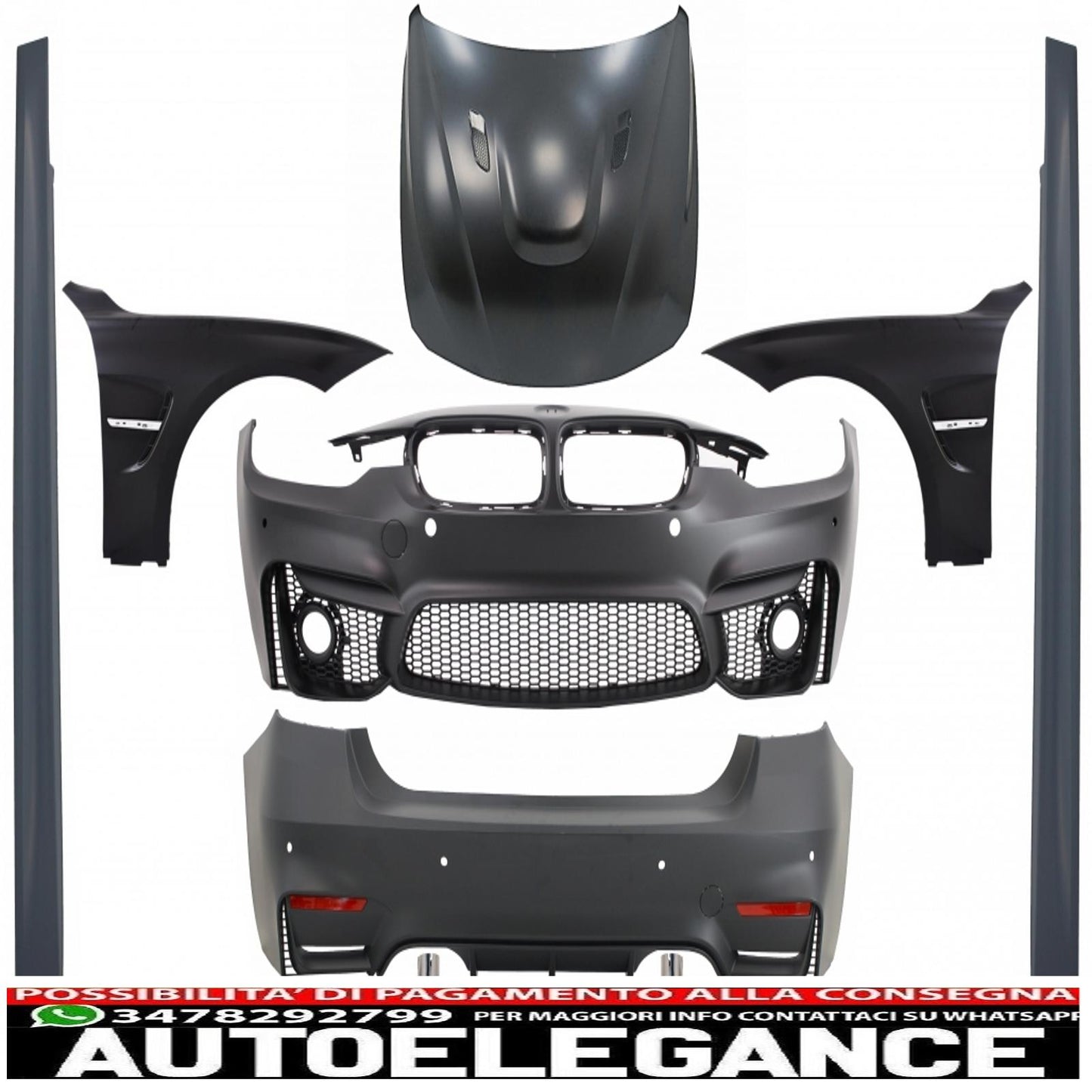 body kit suitable for bmw 3 series f30 (2011-2019) evo ii m3 cs design with front fenders and bonnet and muffler tips