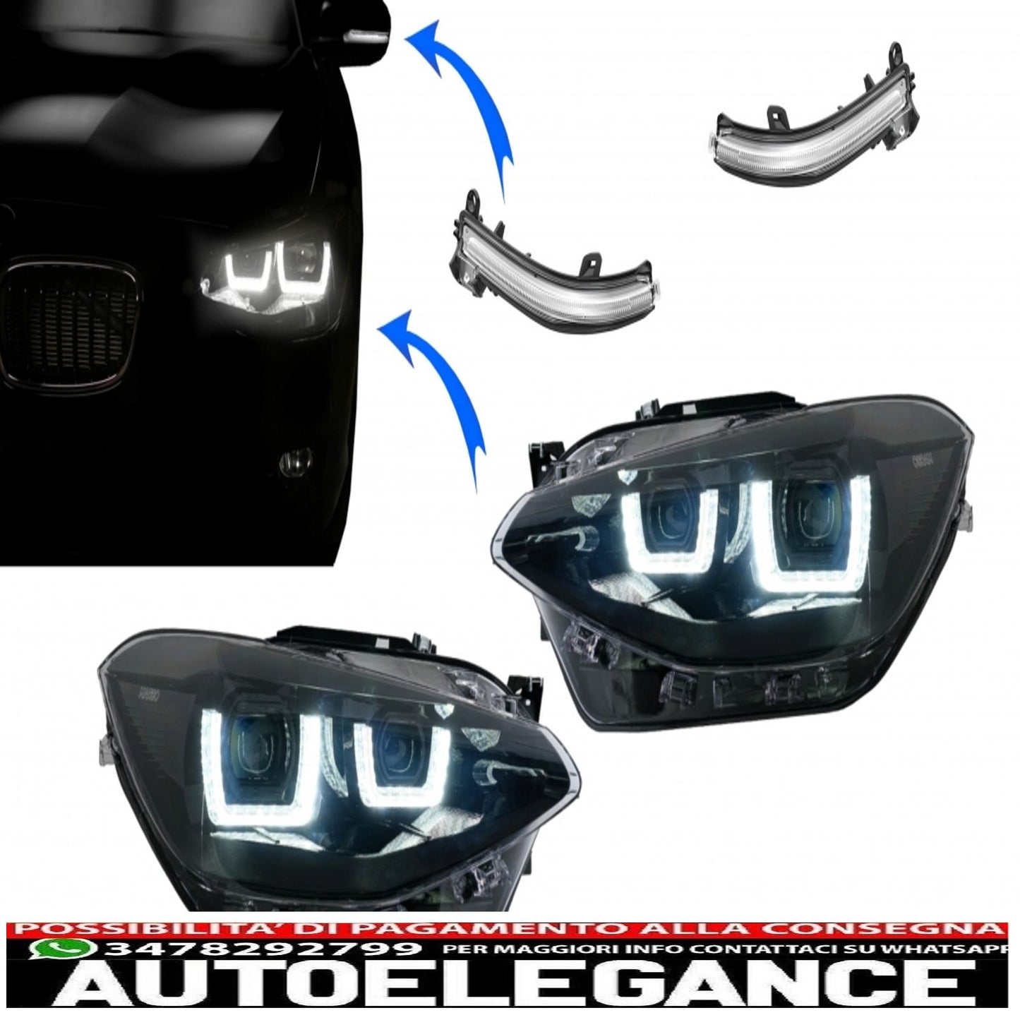 osram ledriving full led headlights suitable for bmw serie 1 f20 f21 (06.2011-03.2015) with direction indicators on the mirrors osram full ledriving dynamic sequential cornering lights