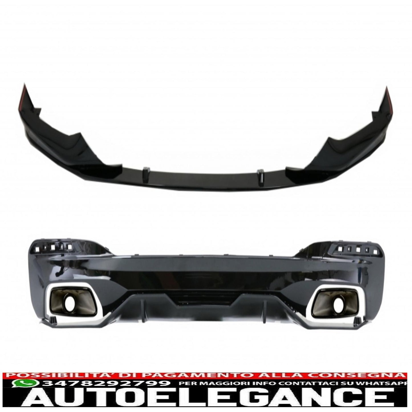 diffusore con terminali di scarico e spoiler anteriore adatto per BMW Serie 5 G30 G31 Limousine Touring (2017-up) 540 m Performance Look Piano Black