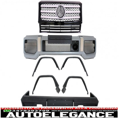 complete conversion body kit suitable for mercedes g-class w463 (1989-2017) g63 g65 with black/chrome stripe design front grille 