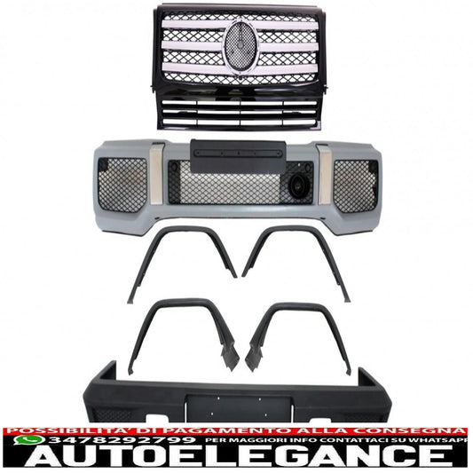 complete conversion body kit suitable for mercedes g-class w463 (1989-2017) g63 g65 with black/chrome stripe design front grille 