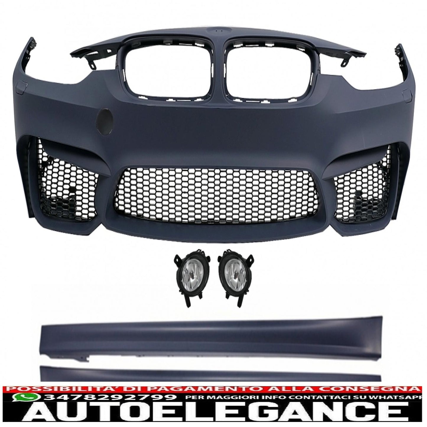 paraurti anteriore adatto per bmw serie 3 f30 f31 (2011-2019) con fendinebbia e minigonne laterali design m3