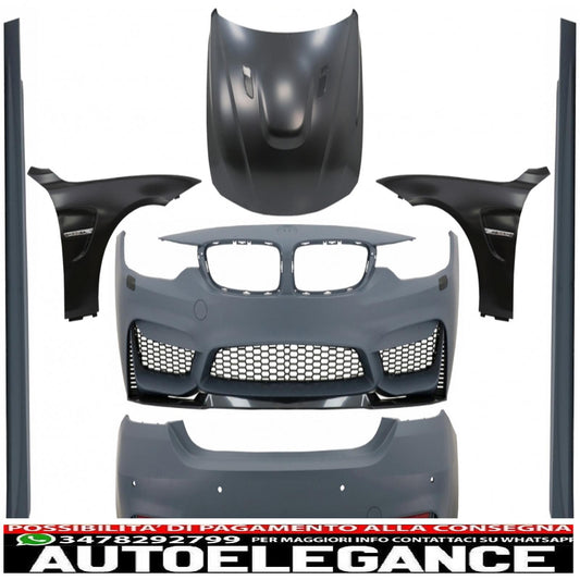 kit carrozzeria completo adatto per bmw serie 4 f32 f33 (2013-2017) design m4 con parafanghi anteriori neri e cofano motore