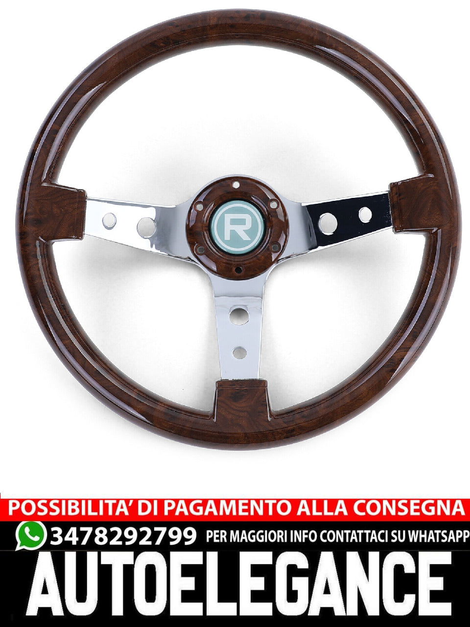 Esclusivo Volante Sportivo Look Legno con Razze Cromate 350mm per Momo Sparco