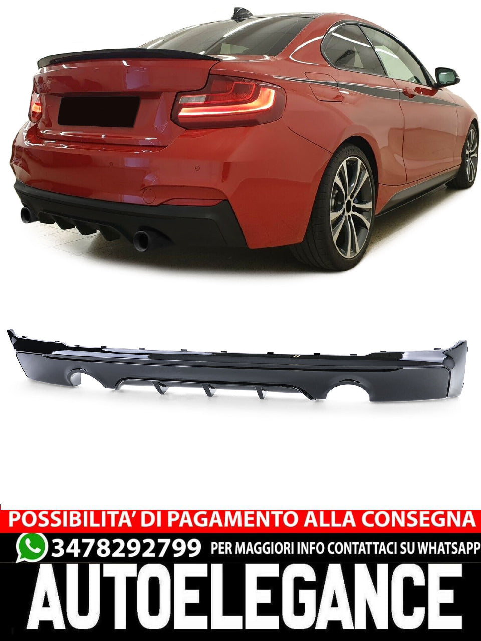 Diffusore Posteriore Performance Nero Lucido adatto aftermarket compatibile con Serie 2 BMW F22 F23 228i M235i