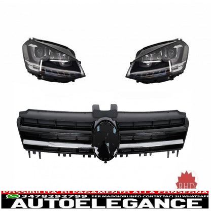right led headlights dynamic sequential direction lights with central grille suitable for vw golf 7 vii (2012-2017) r-line design chrome inserts