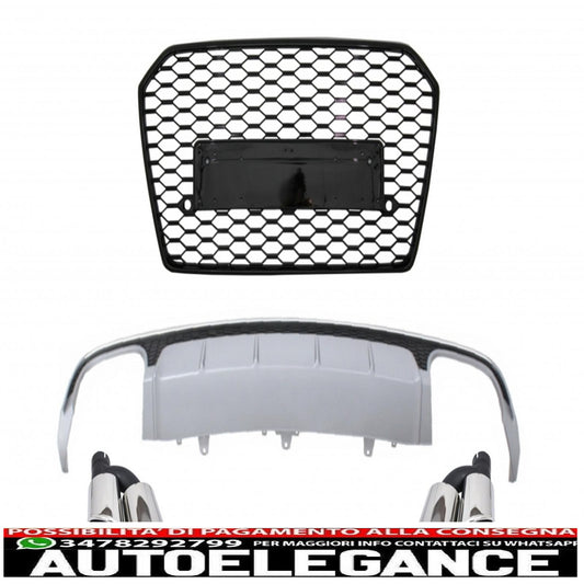 Diffusore mantovana per paraurti posteriore con terminali di scarico e griglia adatto per audi a6 4g facelift (2015-2018) limousine avant rs6 design