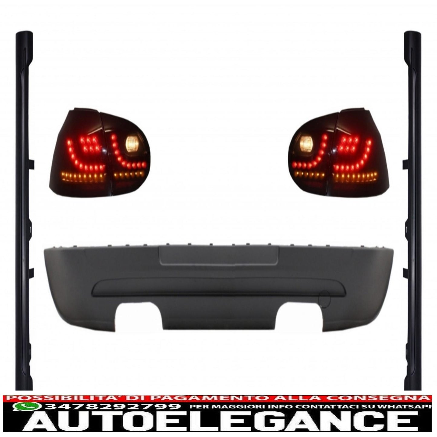 Estensione paraurti posteriore doppia uscita con fanale posteriore led fumé nero e minigonne laterali adatto per vw golf 5 v (2003-2007) design gti