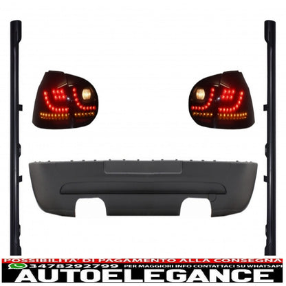 Estensione paraurti posteriore doppia uscita con fanale posteriore led fumé nero e minigonne laterali adatto per vw golf 5 v (2003-2007) design gti