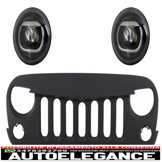 Front Center Grille with HID Bi-Xenon Headlights Fits for Jeep Wrangler Rubicon JK (2007-2017) Angry Bird Design 
