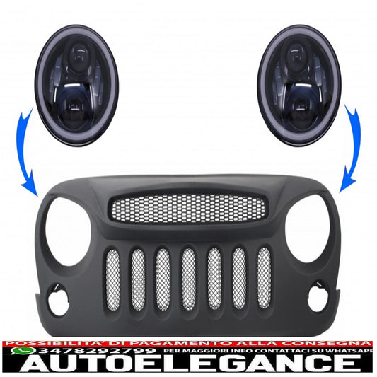 griglia anteriore centrale con fari LED Cree da 7 pollici angel eye ambra halo drl adatto per Jeep Wrangler JK (2007-2017) maschera spettro di Angry Bird Design