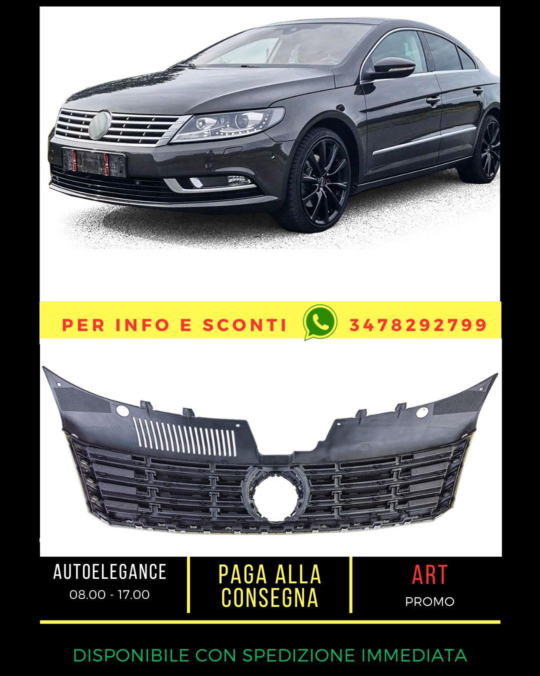 ⭐Black Chrome Grille Fit For VW CC 2012-2017⭐ 