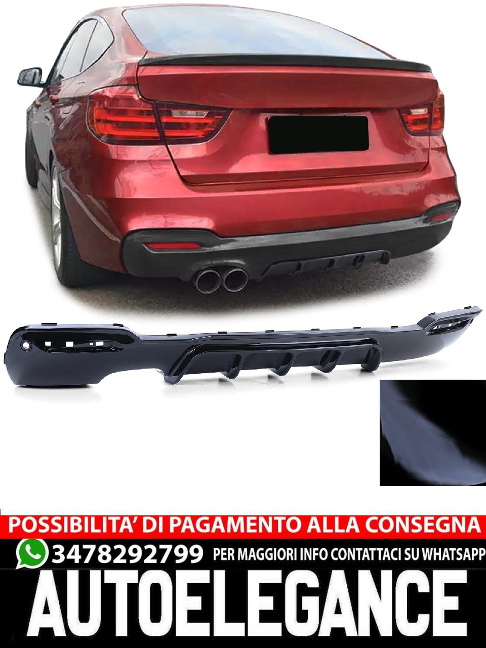 Diffusore posteriore Performance Black Gloss aftermarket compatibile con Serie 3 BMW GT F34 320 325 330 335