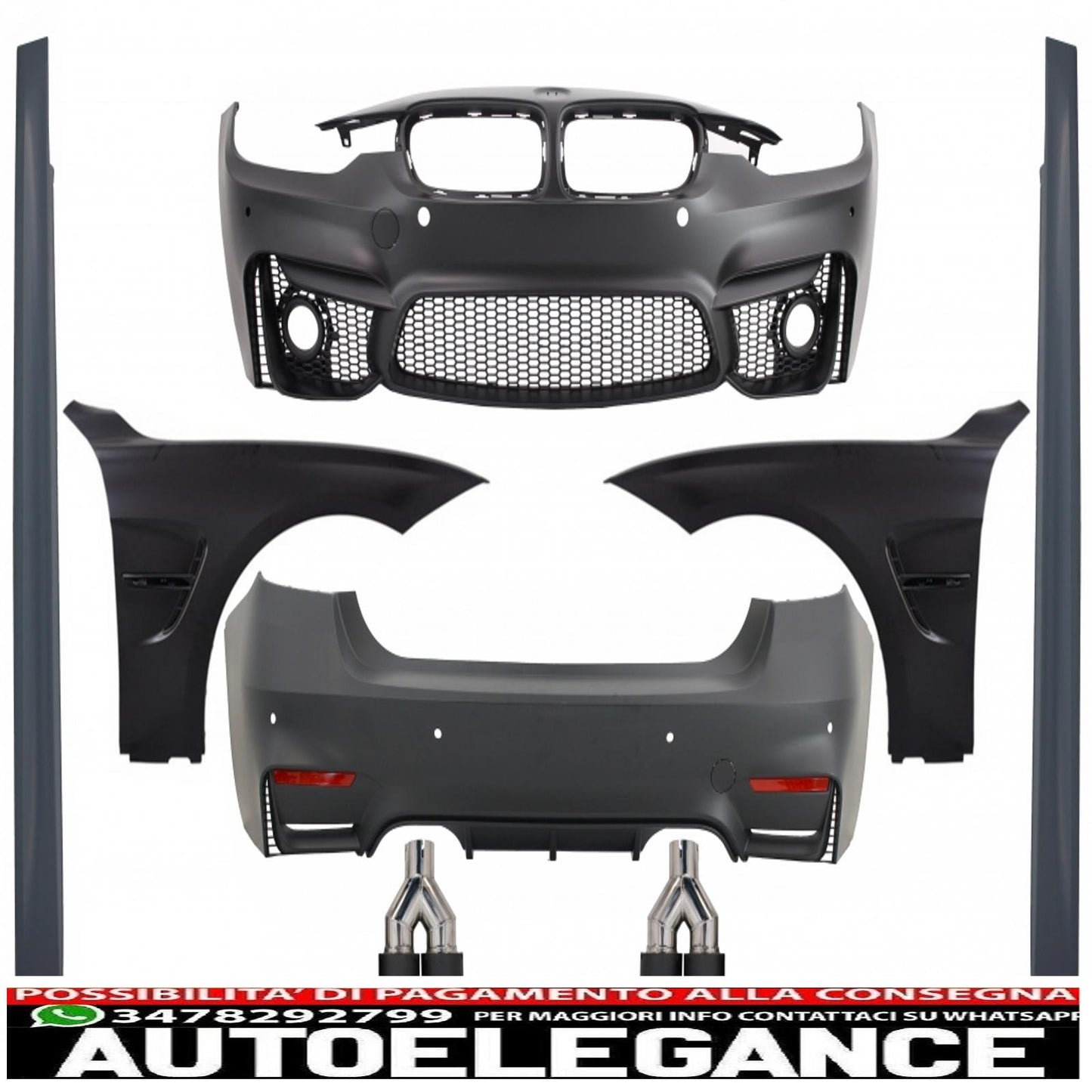 complete body kit suitable for bmw 3 series f30 (2011-2019) evo ii m3 cs design with black front fenders