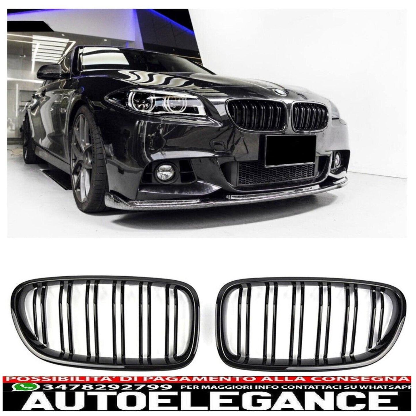 Per griglia del radiatore BMW serie 5 F10 F11 doppia barra nero lucido