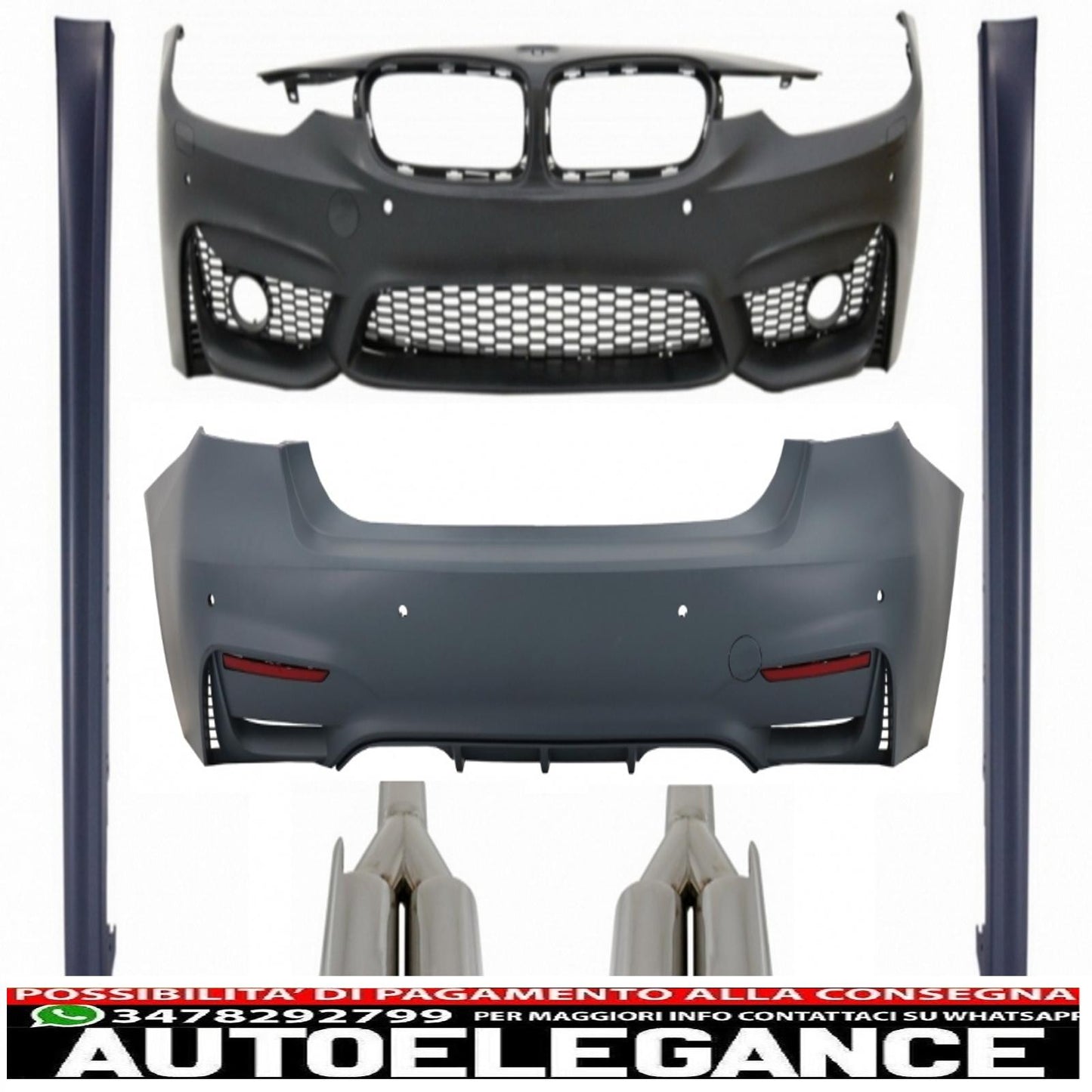 kit carrozzeria adatto per bmw serie 3 f30 non lci e lci (2011-2018) con minigonne laterali e terminali di scarico m3 sport evo design