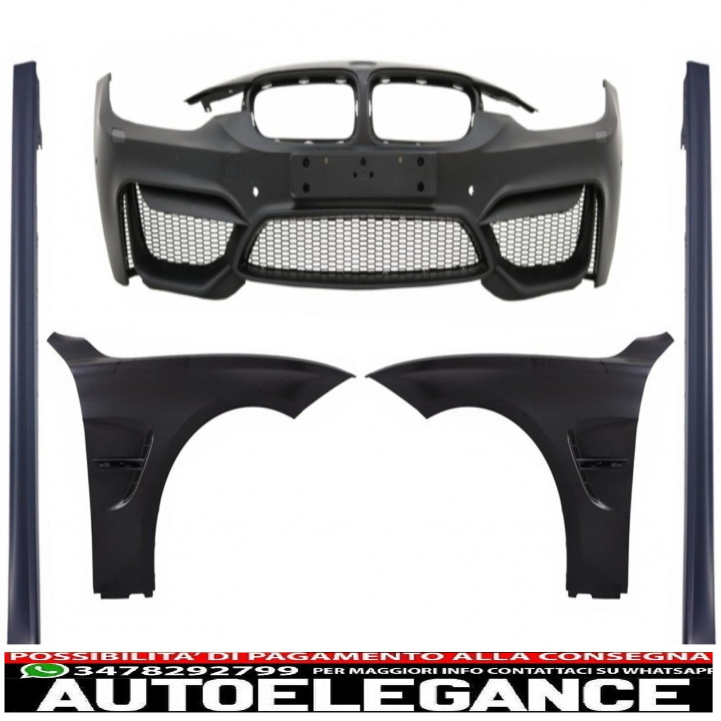 paraurti anteriore con parafanghi anteriori e minigonne laterali adatto per bmw serie 3 f30 f31 pre-lci e lci (2011-2018) design m4