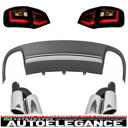 Mantovana paraurti posteriore, diffusore d'aria e finali del silenziatore di scarico con luci posteriori a LED, nero dinamico/fumé, adatto per audi a4 b8 8k pre restyling avant 2008-2011 s4 design