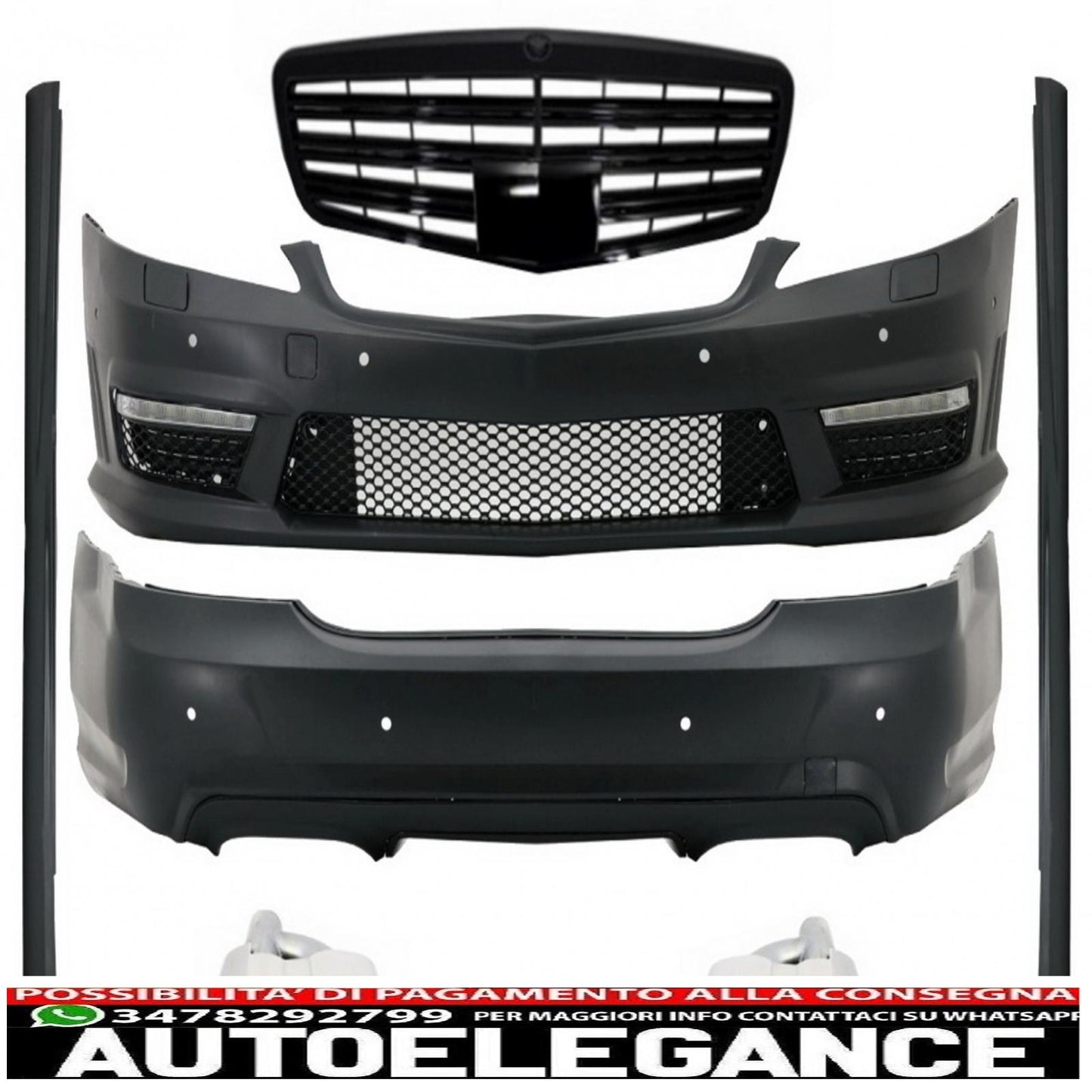 kit carrozzeria adatto per mercedes classe s w221 (2005-2011) con griglia anteriore nero pianoforte e terminali di scarico