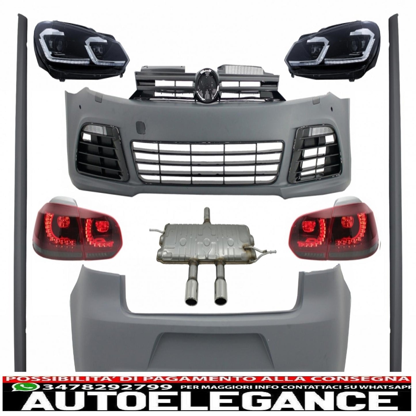 complete body kit suitable for vw golf vi 6 mk6 (2008-2013) r20 design exhaust system 