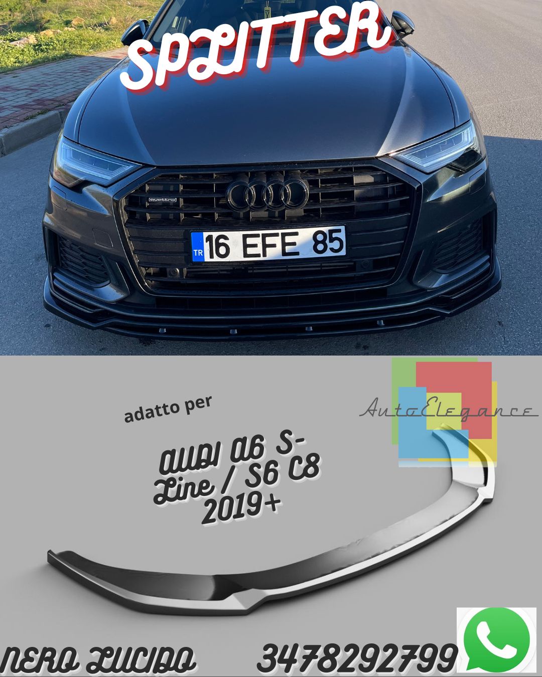 Splitter Anteriore AUDI A6 S-Line / S6 C8 (Sedan-Avant) 2019+ Senza ABE TÜV