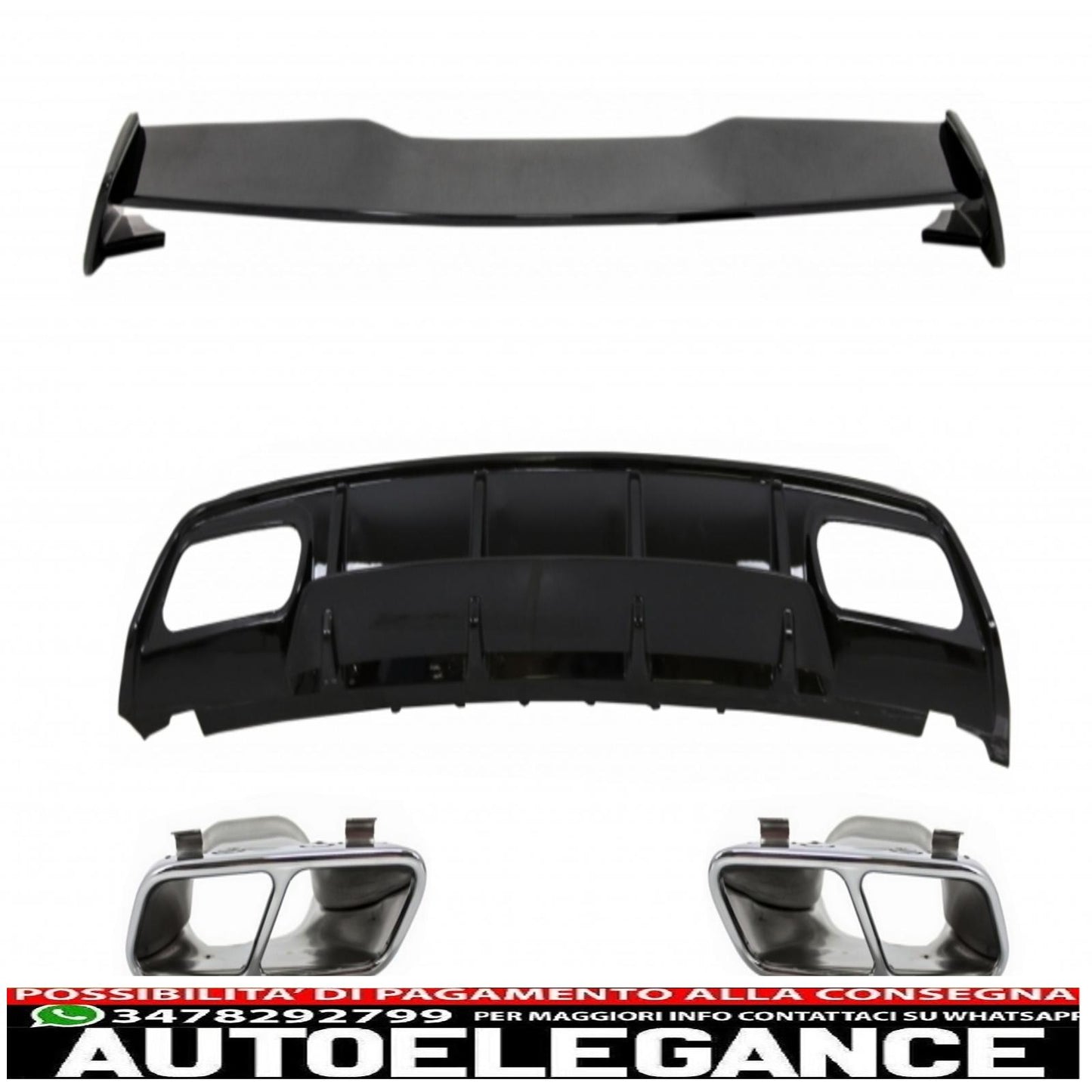 Diffusore posteriore con mantovana adatto per mercedes w176 classe a (2012-2018) con terminali di scarico e spoiler sul coperchio del bagagliaio a45 design restyling