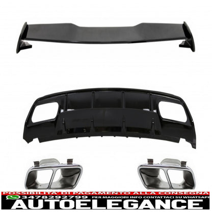 Diffusore posteriore con mantovana adatto per mercedes w176 classe a (2012-2018) con terminali di scarico e spoiler sul coperchio del bagagliaio a45 design restyling