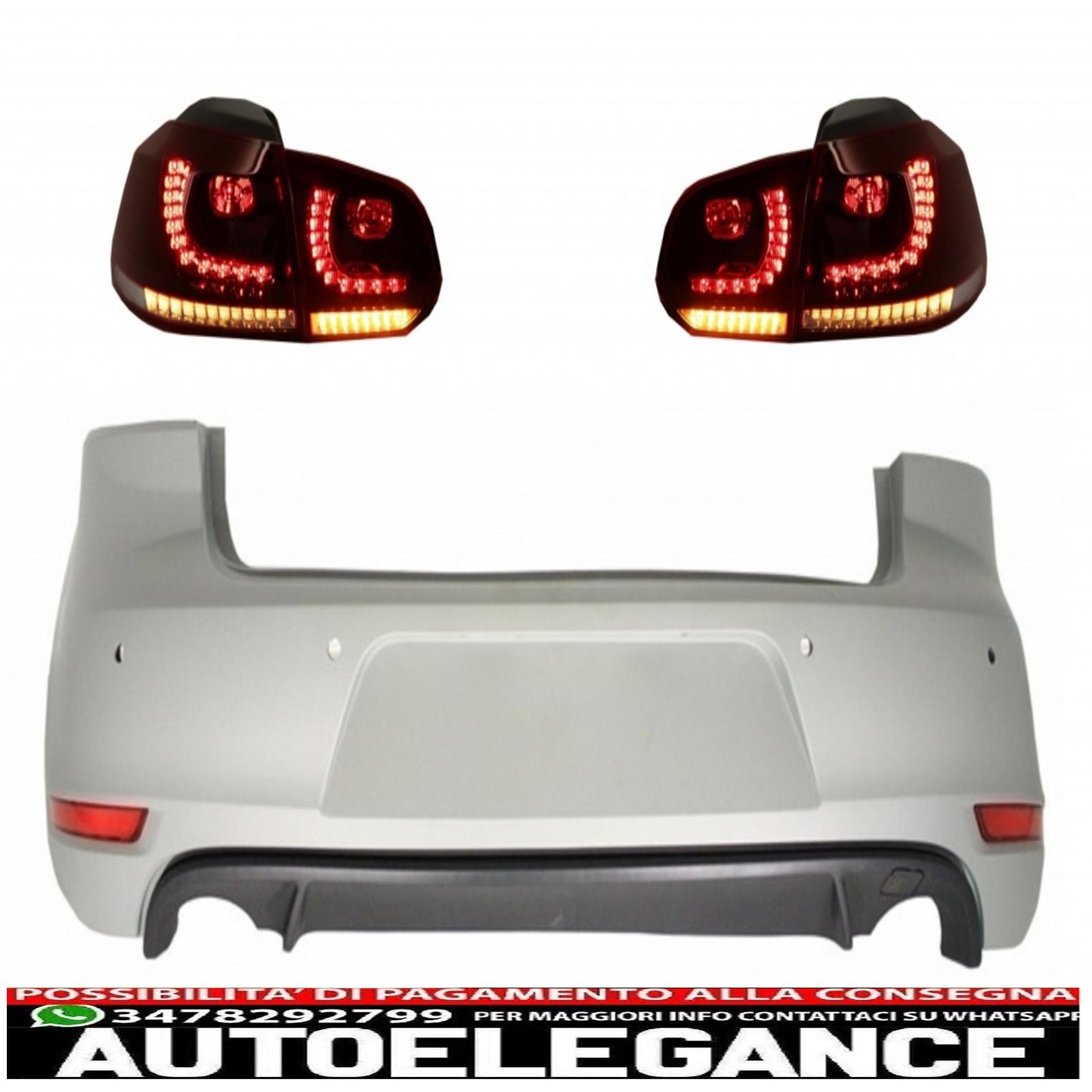 rear bumper suitable for vw golf 6 vi (2008-2012) with full led rear lights dynamic sequential cornering lights gti design