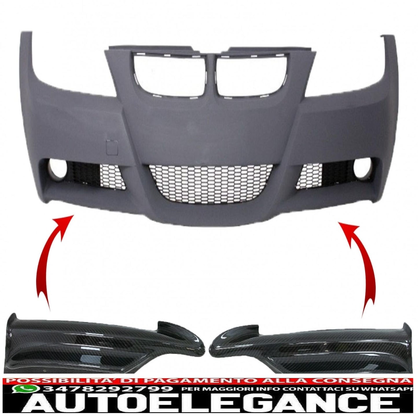 spoiler anteriore in carbonio adatto per bmw serie 3 e90 e91 berlina touring (2005-2008) solo paraurti m-tech