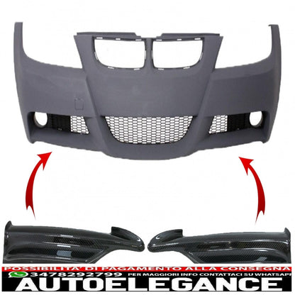 spoiler anteriore in carbonio adatto per bmw serie 3 e90 e91 berlina touring (2005-2008) solo paraurti m-tech