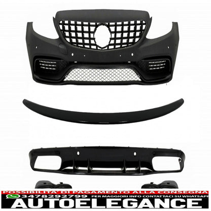 Paraurti anteriore adatto per mercedes classe c c205 a205 coupe cabriolet (2014-2019) con spoiler per bagagliaio e diffusore a mantovana per paraurti posteriore design c63s tutto nero