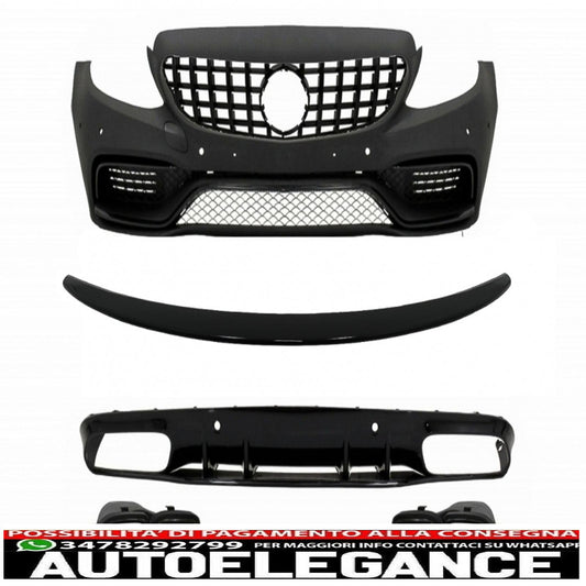 Paraurti anteriore adatto per mercedes classe c c205 a205 coupe cabriolet (2014-2019) con spoiler per bagagliaio e diffusore a mantovana per paraurti posteriore design c63s tutto nero