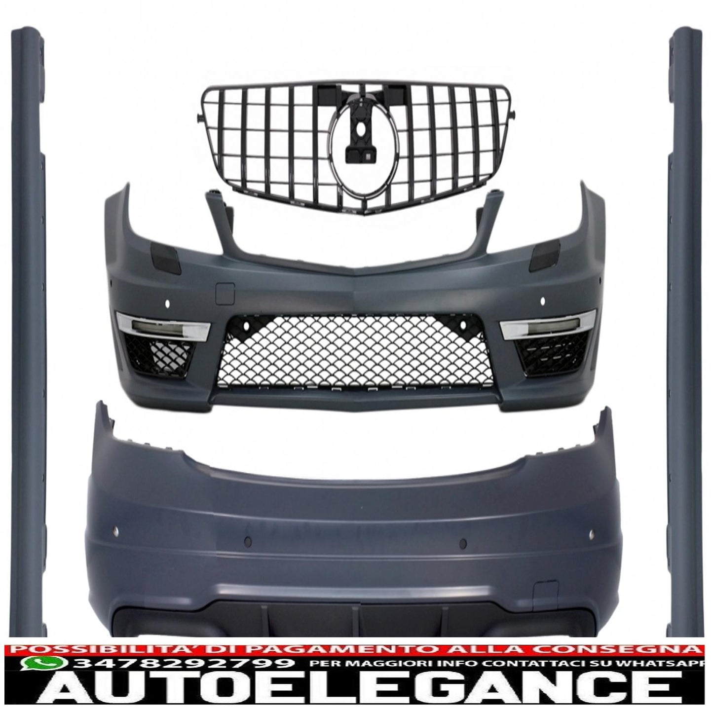 body kit with piano black front grille suitable for mercedes c-class w204 (2007-2014) restyling c63 gt-r design panamericana 