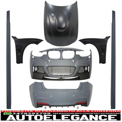 kit carrozzeria completo adatto per bmw serie 3 f30 (2011-2019) design m-performance con parafanghi anteriori neri e cofano cofano e terminali marmitta in carbonio