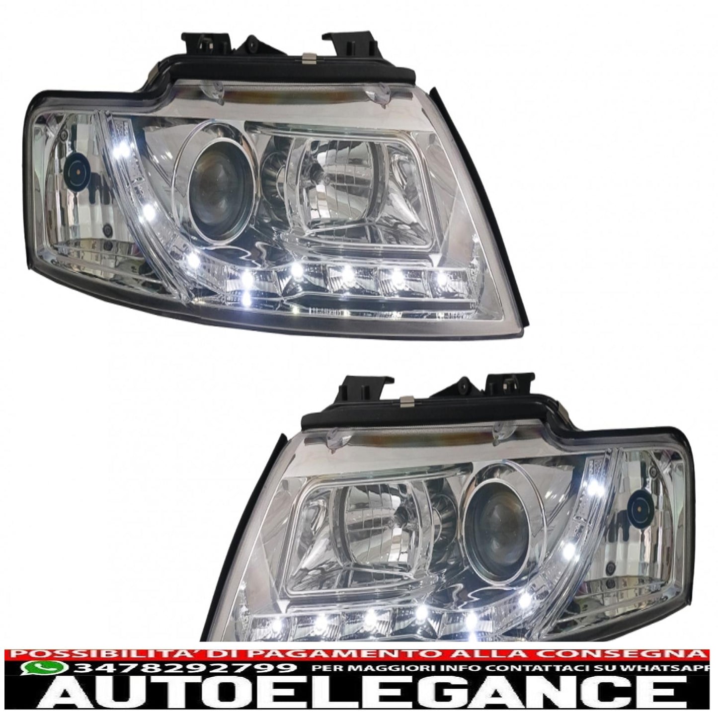 drl led headlights suitable for audi a4 b6 cabrio (2000-2006) chrome