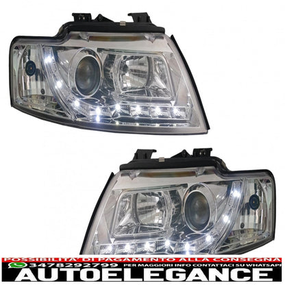 drl led headlights suitable for audi a4 b6 cabrio (2000-2006) chrome