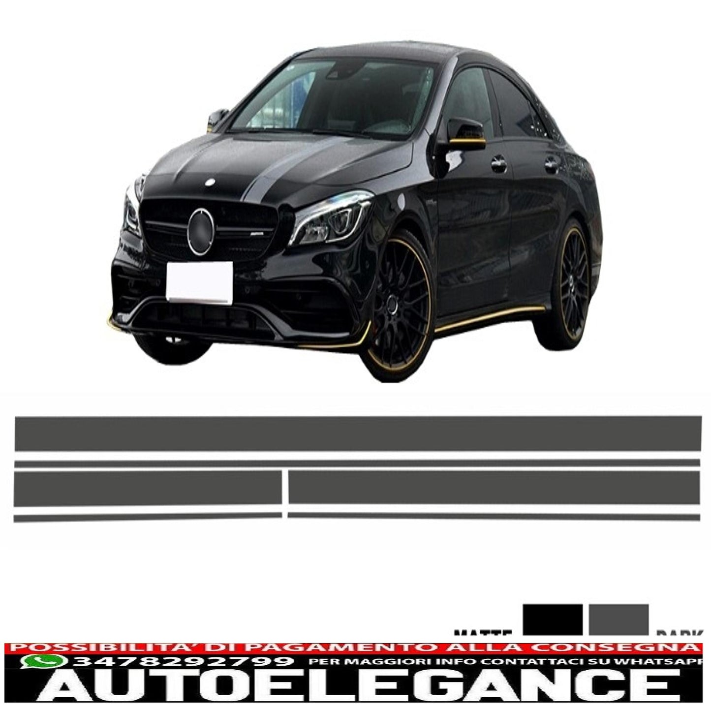 Dark grey vinyl sticker set upper bonnet roof and tailgate suitable for mercedes cla w117 c117 x117 (2013-2016) a class w176 (2012-up) a45 design 