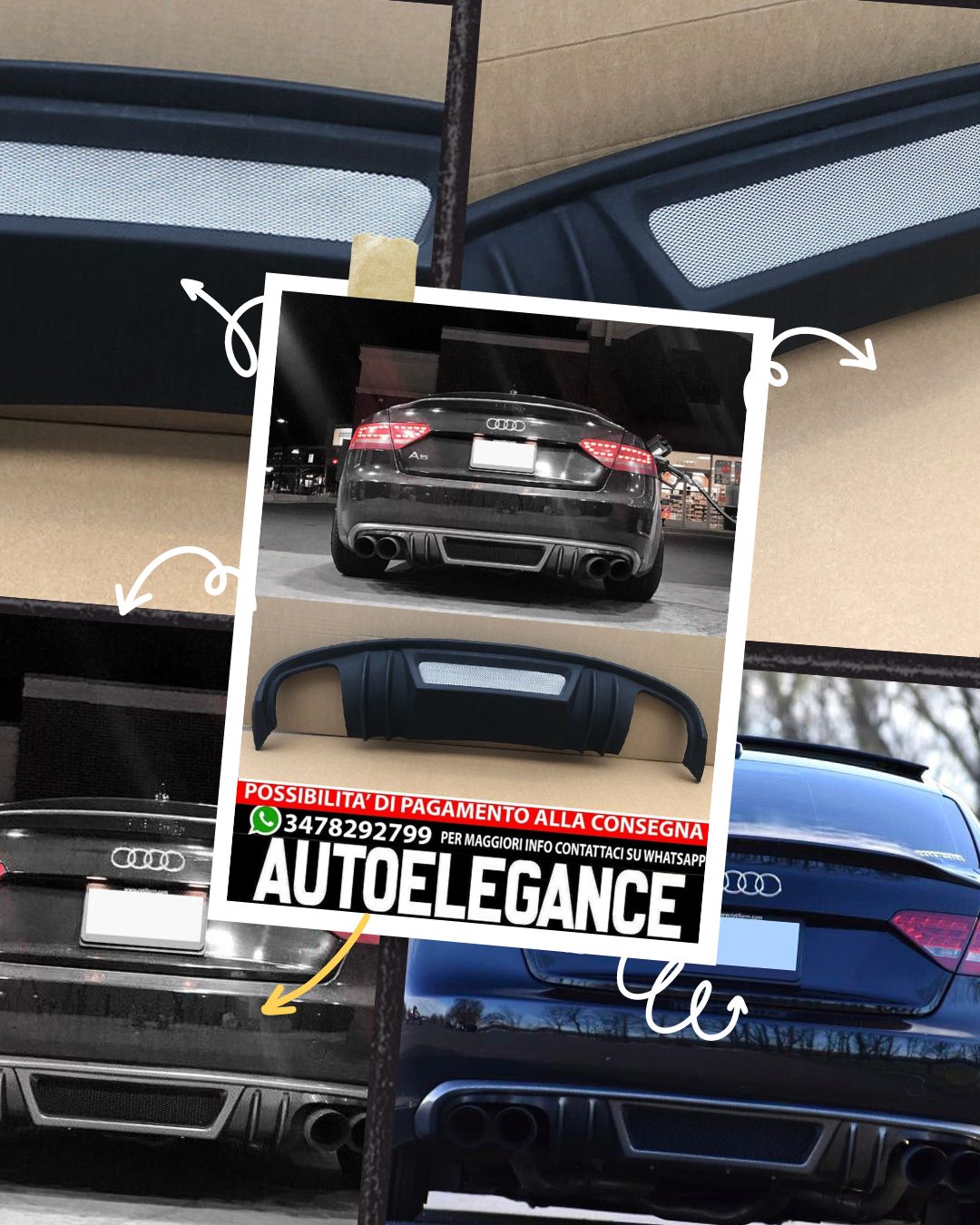 DIFFUSORE ADATTO PER AUDI A3 8P RS3 LOOK 2008-2012 LIFTING