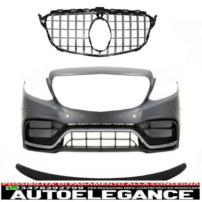 Front bumper with grille and boot spoiler piano black suitable for mercedes c class c205 (2014-2018) c63 gt-r design