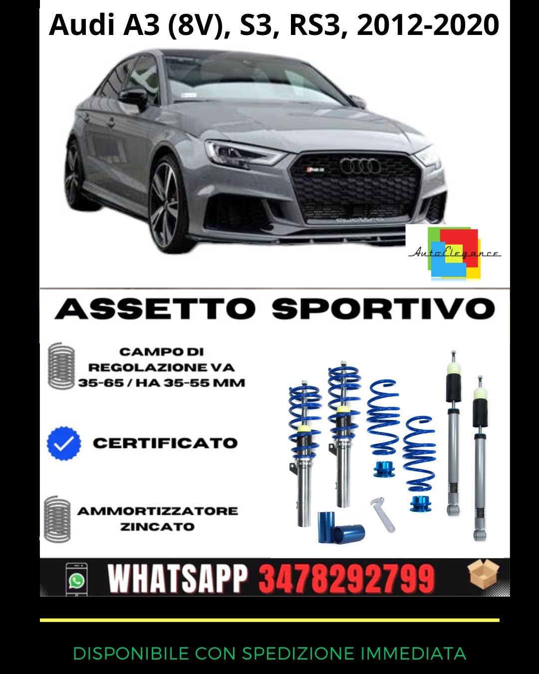 🔥Assetto sportivo ADATTO PER Audi A3 (8V), S3, RS3, 2012-2020🔥