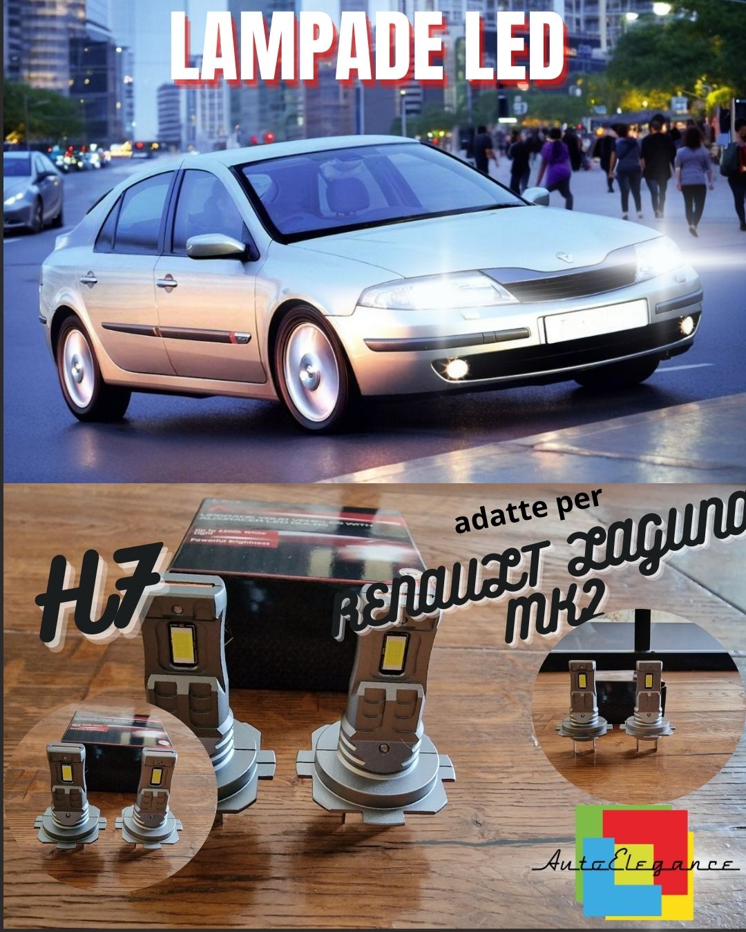 KIT LED H7 PER RENAULT LAGUNA MK2 6000K BIANCO 6000 LUMEN CANBUS ANABBAGLIANTI