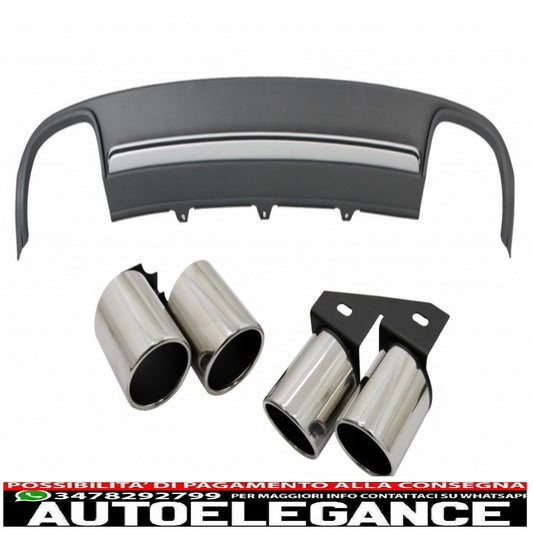 Diffusore d'aria con mantovana per paraurti posteriore adatto per audi a4 b8 pre restyling (2008-2011) con terminali di scarico e terminali di scarico limousine/avant s4 design