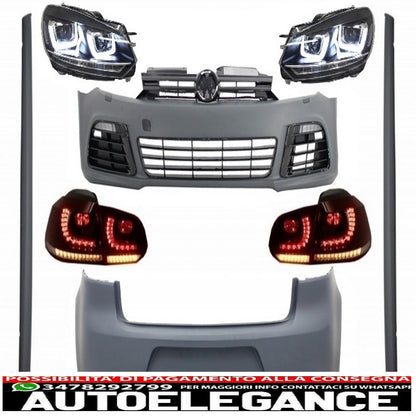complete body kit suitable for vw golf vi 6 mk6 (2008-2013) r20 design with rhd led headlights and dynamic cornering light rear lights 