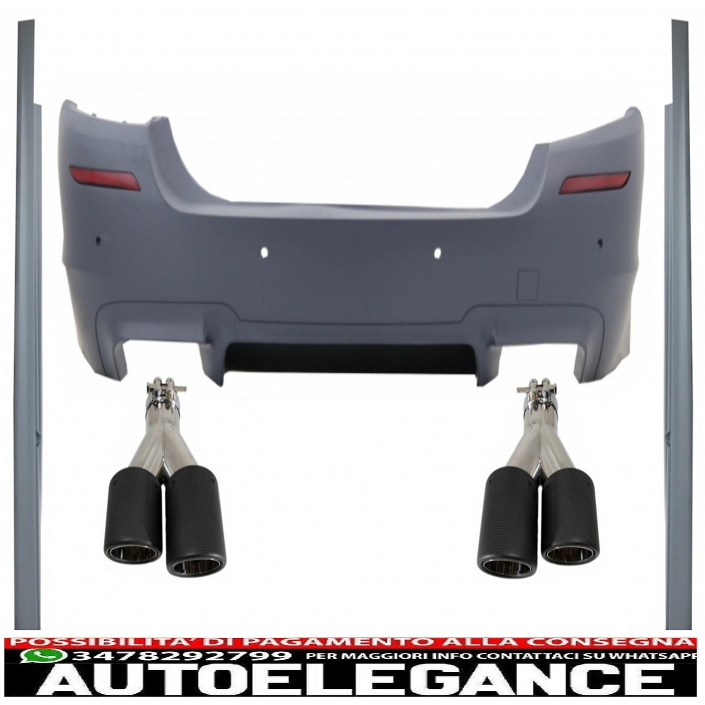 Rear Bumper Suitable for BMW 5 Series F10 (2011-2017) with Side Skirts and Dual Exhaust Tips in Carbon Fiber M5 Design