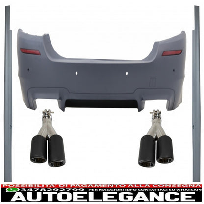 Rear Bumper Suitable for BMW 5 Series F10 (2011-2017) with Side Skirts and Dual Exhaust Tips in Carbon Fiber M5 Design