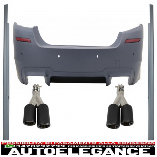 Rear Bumper Suitable for BMW 5 Series F10 (2011-2017) with Side Skirts and Dual Exhaust Tips in Carbon Fiber M5 Design