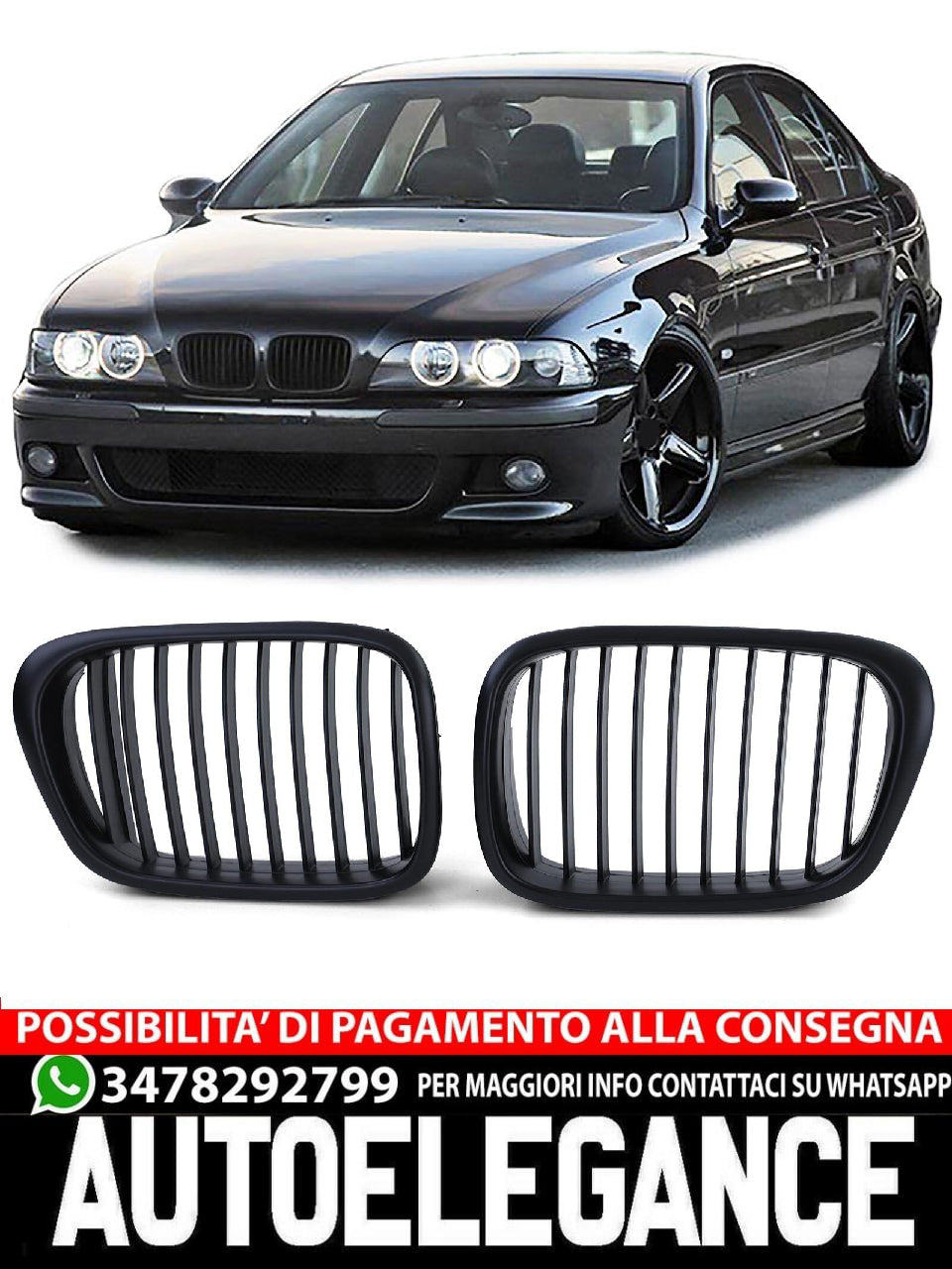 Griglia Sport Performance Nero Opaco aftermarket compatibile con BMW Serie 5 E39 95-03