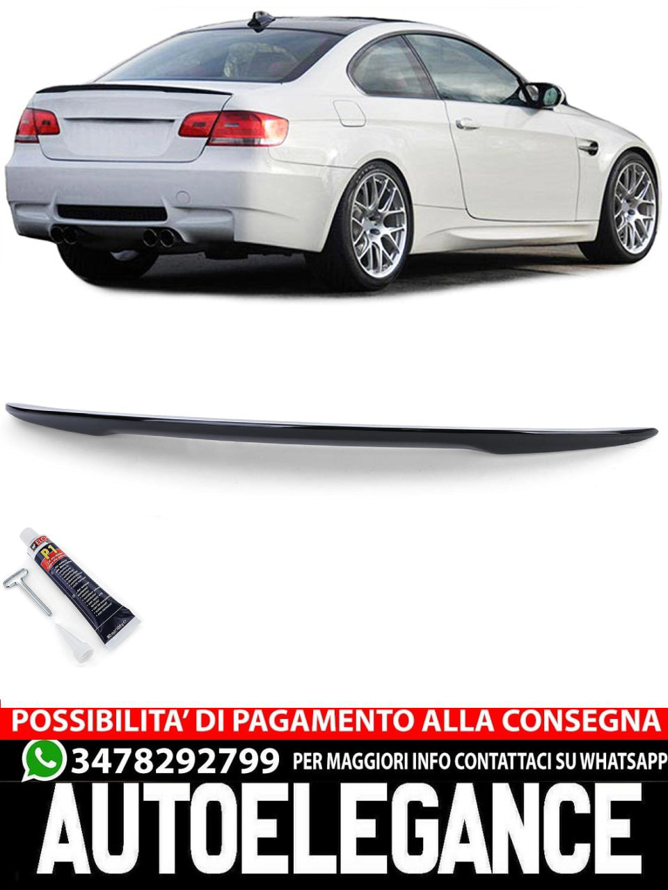 Spoiler posteriore sportivo Lip Black Gloss aftermarket compatibile con BMW Serie 3 E92 Coupé 06-13